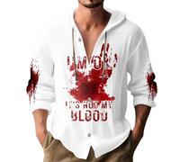 Felpa con cappuccio da uomo 3D Bloody Splatter Pattern Stampa Lino Felpe con cappuccio Macchia di Sangue Button Up Pullover Top Costume Vacanza Adulto Spaventoso, Sto bene, non è il mio sangue, L