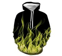 Felpa con cappuccio da uomo, a blocchi di colore, patchwork, con cappuccio, con motivo sfumato, con fiamme, casual, a maniche lunghe, con coulisse, a maniche lunghe, giallo., L