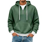 Felpa con cappuccio da uomo a maniche lunghe, a maglia a nido d'ape, con cappuccio, estiva, comoda maglietta per il tempo libero, con cerniera a 1/4, maglietta sportiva con tasca, vestibilità moderna