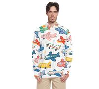 Felpa con cappuccio da uomo a maniche lunghe con cappuccio a maniche lunghe con cappuccio a prova di UPF 50, Cartone animato carino colorato aereo, XXL