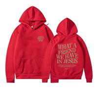 Felpa con cappuccio da uomo a maniche lunghe con stampa alla moda, calda giacca invernale, comoda felpa con cappuccio per le giornate fredde, pratiche tasche laterali, Colore: rosso, XXL