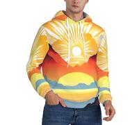 Felpa con cappuccio da uomo a maniche lunghe con stampa di alba luminosa, calda con tasca a marsupio, adatta per abbigliamento da casa., Nero, S