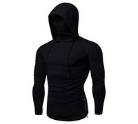 Felpa con cappuccio da uomo a maniche lunghe, slim fit, con maschera, primavera, autunno, sottile, leggera, comoda, con cappuccio, tinta unita, per sport, fitness, felpa con cappuccio, O nero., XXL