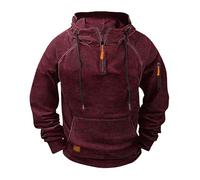 Felpa con cappuccio da uomo a maniche lunghe, tinta unita, con cerniera a quarto e cappuccio, con tasche e coulisse, vestibilità comoda, casual, alla moda, comoda, calda, per il tempo libero
