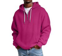 Felpa con cappuccio da uomo a nido d'ape con cerniera a un quarto, casual, da indossare tutti i giorni, Rosa acceso, XXL