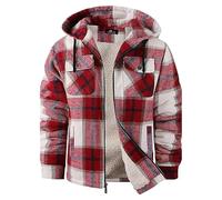 Felpa con cappuccio da uomo a quadri, camicia imbottita con colletto da boscaiolo con cappuccio e coulisse, in flanella spessa, trapuntata, da lavoro, calda fodera in pile termico, casual, monopetto