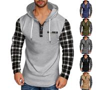 Felpa con cappuccio da uomo a quadri con bottoni e maniche scozzesi casual calda felpa con cappuccio casual da esterno pullover a mezzo bottone con tasca sul petto felpa con cappuccio a maniche lunghe