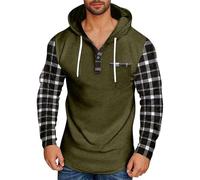 Felpa con cappuccio da uomo a scacchi, felpa con cappuccio a scacchi con bottoni a 1/4 da uomo, felpa con cappuccio alla moda casual scozzese, a maniche lunghe, giacca a quadri con bottoni