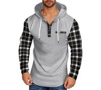Felpa con cappuccio da uomo a scacchi, felpa con cappuccio a scacchi con bottoni a 1/4 da uomo, felpa con cappuccio alla moda casual scozzese, a maniche lunghe, giacca a quadri con bottoni