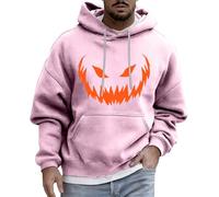 Felpa con cappuccio da uomo a tema Halloween, autunno e inverno, casual, alla moda, a maniche lunghe, con tasca, vacanze, faccia di zucca malvagia, comodo pullover top, rosa, L
