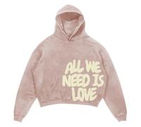 Felpa con cappuccio da uomo All We Need is Love Letter Print Felpa con cappuccio Hip Hop Oversized Streetwear giapponese Harajuku Anime Y2k, O kaki, M
