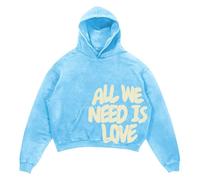 Felpa con cappuccio da uomo All We Need is Love Letter Print Felpa con cappuccio Hip Hop Oversized Streetwear giapponese Harajuku Anime Y2k, O azzurro, M