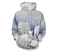 Felpa Con Cappuccio Da Uomo Casual Branco Lupi Montagne Innevate Hoodie Maniche Lunghe Con Coulisse Hoody Sweatshirt Azzurro Animali Selvatici Oversize Hooded Felpe Traspirante Sweat Con Cappuccio