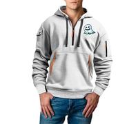Felpa con cappuccio da uomo casual con stampa di Halloween, a maniche lunghe, slim fit, maglione sportivo con grandi tasche autunno e inverno, leggere e comode felpe da lavoro, bianco, L