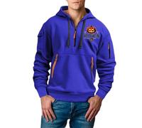 Felpa con cappuccio da uomo casual con stampa di Halloween, a maniche lunghe, vestibilità ampia, maglione sportivo multi tasche, per autunno e inverno, leggere e comode, felpe da lavoro, Blu, L
