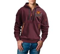 Felpa con cappuccio da uomo casual con stampa di Halloween, a maniche lunghe, vestibilità ampia, maglione sportivo multi tasche, per autunno e inverno, leggere e comode, felpe da lavoro, vino, L