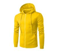 Felpa con cappuccio da uomo classica in pile con cappuccio da uomo casual tinta unita felpe a maniche lunghe con tasca con cerniera cappotto con cappuccio morbido e comodo top per adulti, Giallo, 3XL
