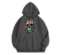 Felpa con cappuccio da uomo, collezione Halloween, design spaventoso, felpa a maniche lunghe, con tasca a marsupio, comoda felpa per il tempo libero per, grigio scuro, M
