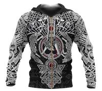 Felpa con Cappuccio da Uomo con Amuleto del Drago Vichingo - Pullover Unisex a Maniche Lunghe con Stampa 3D, Tatuaggio Lupo Nordico, Stile Casual Medievale con Zip(Zip Viking Pattern,M)