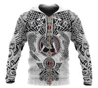 Felpa con Cappuccio da Uomo con Amuleto del Drago Vichingo - Pullover Unisex a Maniche Lunghe con Stampa 3D, Tatuaggio Lupo Nordico, Stile Casual Medievale con Zip(Zip Fenrir,XL)