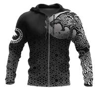 Felpa con Cappuccio da Uomo con Amuleto del Drago Vichingo - Pullover Unisex a Maniche Lunghe con Stampa 3D, Tatuaggio Lupo Nordico, Stile Casual Medievale con Zip(Zip Fenrir Wolf,3XL)