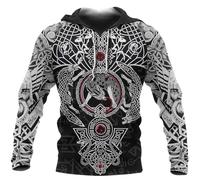 Felpa con Cappuccio da Uomo con Amuleto del Drago Vichingo - Pullover Unisex a Maniche Lunghe con Stampa 3D, Tatuaggio Lupo Nordico, Stile Casual Medievale con Zip(Viking Pattern,M)