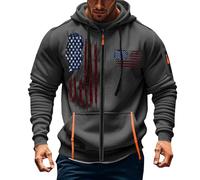 Felpa con cappuccio da uomo con cappuccio e chiusura a strappo, oversize, sport, fitness, allenamento, con cappuccio, con bandiera, con tasche, per attività all'aria aperta, grigio scuro, S