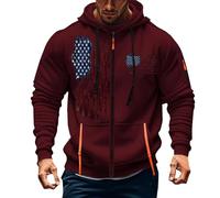 Felpa con cappuccio da uomo con cappuccio e chiusura a strappo, oversize, sport, fitness, allenamento, con cappuccio, con bandiera, con tasche, per attività all'aria aperta, Vino, S