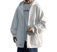 Felpa con cappuccio da uomo, con cappuccio, spessa a maniche lunghe, per lo sport, il tempo libero, per le mezze stagioni, con cappuccio, invernale, calda, antivento, con chiusura lampo, bianco, XXXL