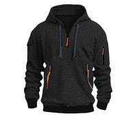 Felpa con cappuccio da uomo con cerniera 1/4, casual, a maniche lunghe, a nido d'ape, con tasche e coulisse, alla moda, comoda, calda, per il tempo libero, per l'autunno e l'inverno, Nero , XXL