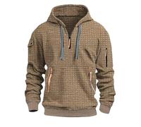 Felpa con cappuccio da uomo con cerniera 1/4, casual, a maniche lunghe, a nido d'ape, con tasche e coulisse, alla moda, comoda, calda, per il tempo libero, per l'autunno e l'inverno, cachi, M