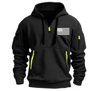 Felpa con cappuccio da uomo con cerniera a 1/4, a maniche lunghe, tinta unita, in pile, Blu, 3XL