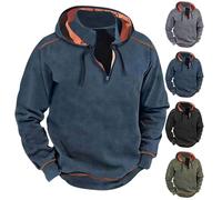Felpa con cappuccio da uomo con cerniera a 1/4, con mezza cerniera, Henley, con cappuccio, retrò, invernale, per il tempo libero, all'aperto, per passeggiate, lavoro elasticizzato, felpa con cappuccio