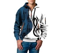 Felpa con cappuccio da uomo con cerniera a 1/4, con stampa note musicali, giacca per le mezze stagioni, leggera felpa con cappuccio con cerniera, comoda felpa con cappuccio, Blu, L