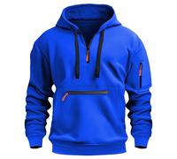 Felpa con cappuccio da uomo con cerniera a 1/4 con tasca con coulisse in pile a maniche lunghe tuta top polsino camicie con cappuccio slim fit moda casual classico lavoro felpe con cappuccio, Blu, M