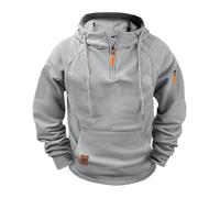Felpa con cappuccio da uomo con cerniera a 1/4, tinta unita, a maniche lunghe, calda, termica, con cerniera a un quarto, abbigliamento sportivo all'aperto, Cenere Chiaro, XXL