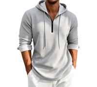 Felpa con cappuccio da uomo con cerniera a un quarto di maglia a nido d'ape casual a maniche lunghe, Cenere Chiaro, XL