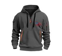 Felpa con cappuccio da uomo con cerniera a un quarto e bandiera grafica elegante, vestibilità rilassata, atletica con coulisse, felpa moderna con cappuccio, comoda felpa per vacanze all'aperto, Grigio