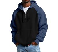 Felpa con cappuccio da uomo con cerniera a un quarto e cialda casual a maniche lunghe, Blue-A, M