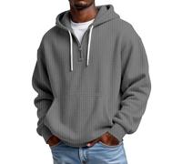Felpa con cappuccio da uomo con cerniera a un quarto e cialda casual a maniche lunghe, Grigio-C., M