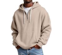 Felpa con cappuccio da uomo con cerniera a un quarto e cialda casual a maniche lunghe, Khaki-c, M