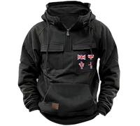 Felpa con cappuccio da uomo con cerniera a un quarto e tasche multiple stampa bandiera, tattica a collo alto, alla moda, atletica, alla moda, pullover autunno inverno sport activewear maglione casual