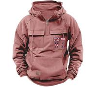 Felpa con cappuccio da uomo con cerniera a un quarto e tasche multiple stampa bandiera, tattica a collo alto, alla moda, atletica, alla moda, pullover autunno inverno sport activewear maglione casual