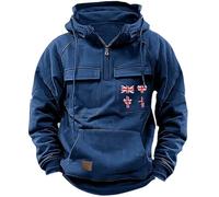 Felpa con cappuccio da uomo con cerniera a un quarto e tasche multiple stampa bandiera, tattica a collo alto, alla moda, atletica, alla moda, pullover autunno inverno sport activewear maglione casual