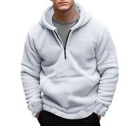 Felpa con cappuccio da uomo con cerniera a un quarto, in pile Sherpa, calda giacca invernale casual vintage cappuccio, bianca XX-Large