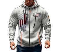 Felpa con cappuccio da uomo con cerniera, alla moda con stampa bandiera americana 3D, casual, alla moda, a maniche lunghe, vestibilità aderente, per sport all'aria aperta, con coulisse, in pile di