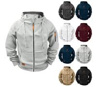 Felpa con cappuccio da uomo con cerniera di grandi dimensioni, giacca da uomo chic a metà stagione con cappuccio con tasca con cappuccio e coulisse cappotto casual cappotti tinta unita giacca esterna