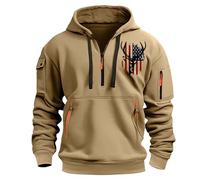Felpa con cappuccio da uomo con cerniera e tasca con cerniera, felpa con cappuccio in pile Activewear giacca cardigan camicetta pullover giacca sportiva giacche leggere maglioni, cachi, M