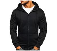 Felpa con cappuccio da uomo, con cerniera intera, stile casual, tinta unita, cardigan, maglione, a maniche lunghe, per fitness, corsa, palestra, con tasche, abbigliamento casual, Nero , XL