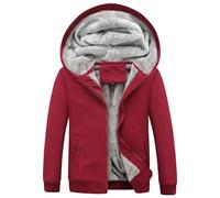 Felpa con cappuccio da uomo con cerniera spessa, termica, tinta unita, tasche invernali gonfie, polsino a costine, felpa con cappuccio alla moda con cerniera completa, morbida e confortevole